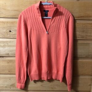 Orange Izod 1/4 zip front sweater size Medium 100% Cotton golf / tennis